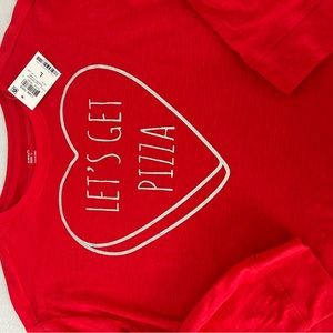 Girls size Large Red Heart Lets Get Pizza Long Sleeve Crop Top Shirt New